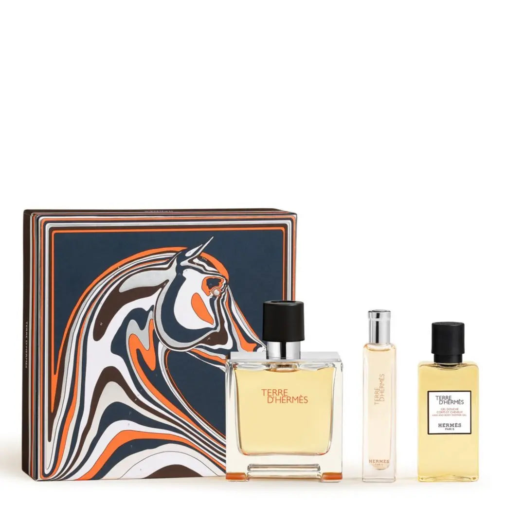 Coffret Terre D'hermès Parfum 75ML, Gel Douche Corps et Cheveux & Format Voyage